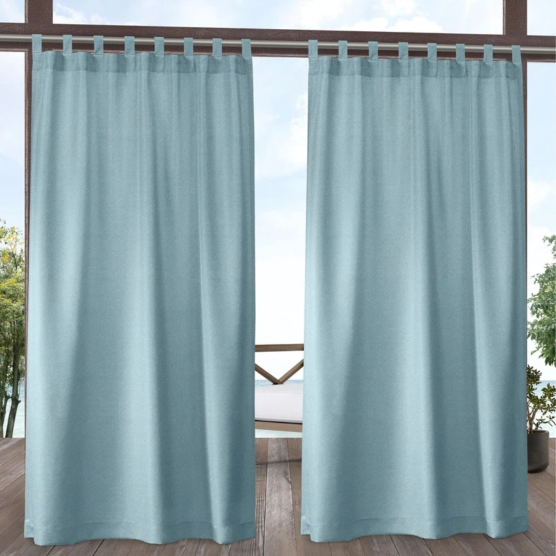 Exclusive Home Biscayne Indoor/Outdoor Two Tone Textured Hook-and-Loop Tab Top Curtain Panel, 54"x96", Pool Blue, Set of 2