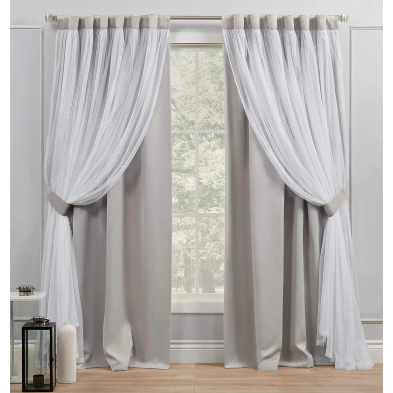 Exclusive Home Curtains Catarina Layered Solid Blackout and Sheer Hidden Tab Top Curtain Panels, 52x96, Cloud Grey