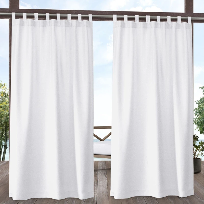 Exclusive Home Biscayne Indoor/Outdoor Two Tone Textured Hook-and-Loop Tab Top Curtain Panel, 54"x96", White, Set of 2
