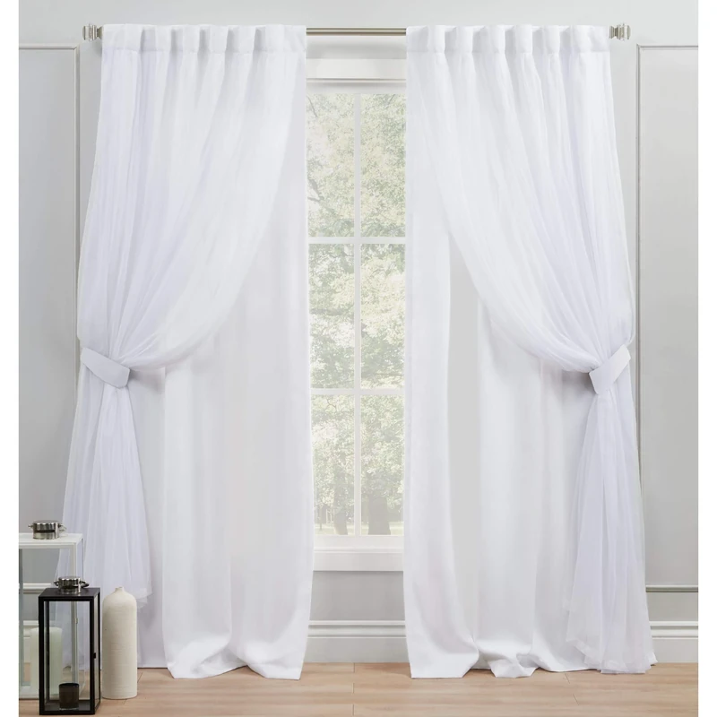 Exclusive Home Curtains Catarina Layered Solid Room Darkening Blackout and Sheer Hidden Tab/Rod Pocket Top Curtain Panel Pair, 52x108, Winter 2 Count