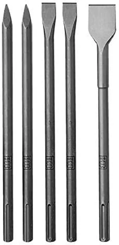 Duss Chisel Hammer Set 5 Pieces (2 x Pointed Chisels, 2 x Flat Chisels, 1 x Spade Chisel, Length 400 mm, for Demolition Hammer/Chisel Hammer) SDXM1
