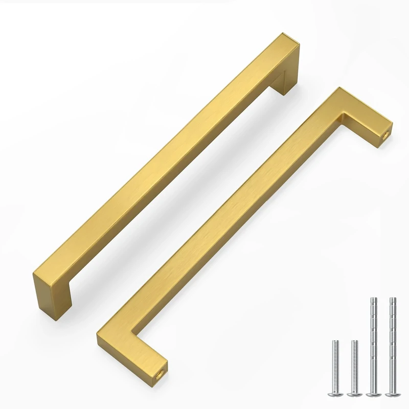 LONTAN 20 Pack Gold Kitchen Door Handles 192mm Square Brushed Brass Cupboard Handles Wardobe Bathroom Kitchen Cupboard Door Pulls Stainless Steel