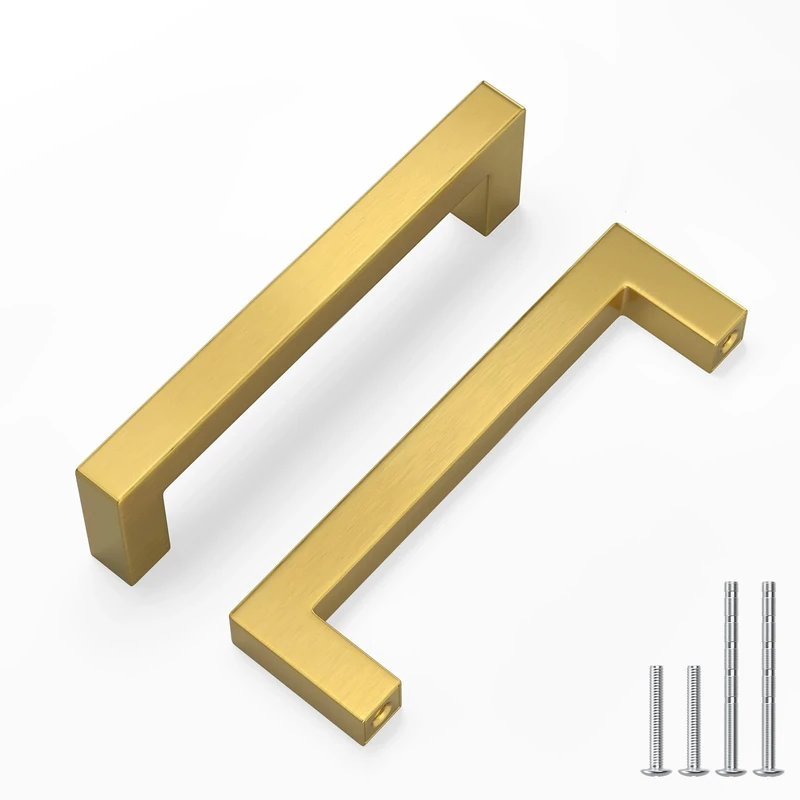 LONTAN 25 Pack Brushed Brass Cupboard Handles 102mm Square Gold Kitchen Handles Wardobe Bathroom Kitchen Cupboard Door Pulls