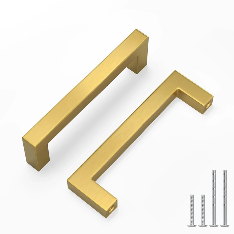LONTAN 25 Pack Gold Drawer Handles 96mm Square Gold Kitchen Cupboard Handles Wardobe Bathroom Stainless Steel Kitchen Drawer Pulls