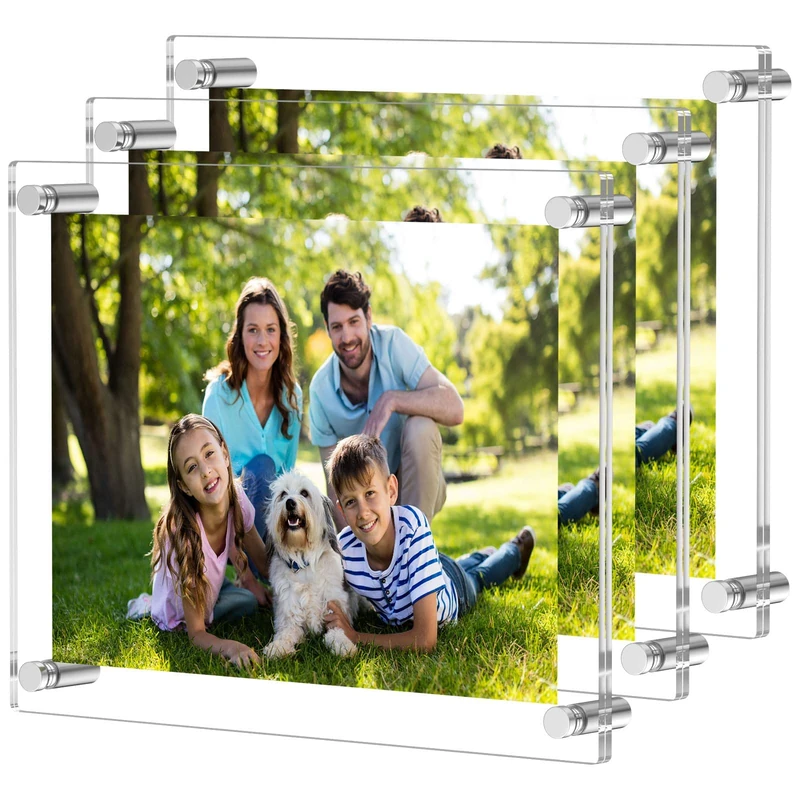 NIUBEE Clear Acrylic 8x10 Wall Mount Picture Frame, Floating Frames for Photography Display (3 Pack)