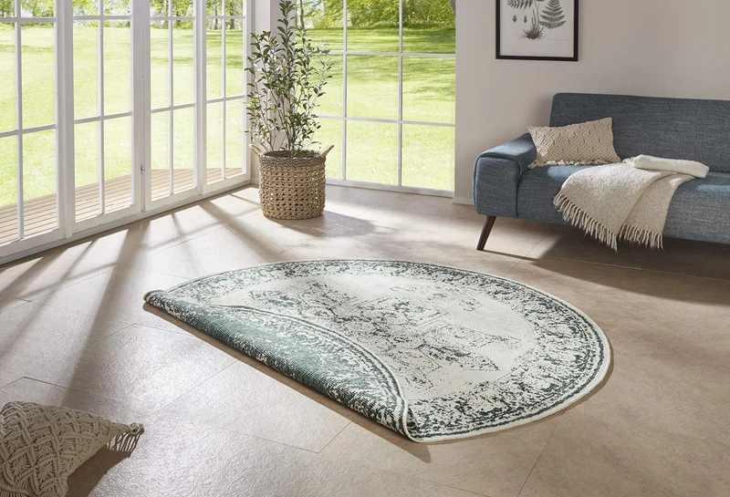 Hanse Home bougari Borbon Flat Weave Reversible Rug for Indoor and Outdoor Use Borbon. Ø 140 cm Green cream