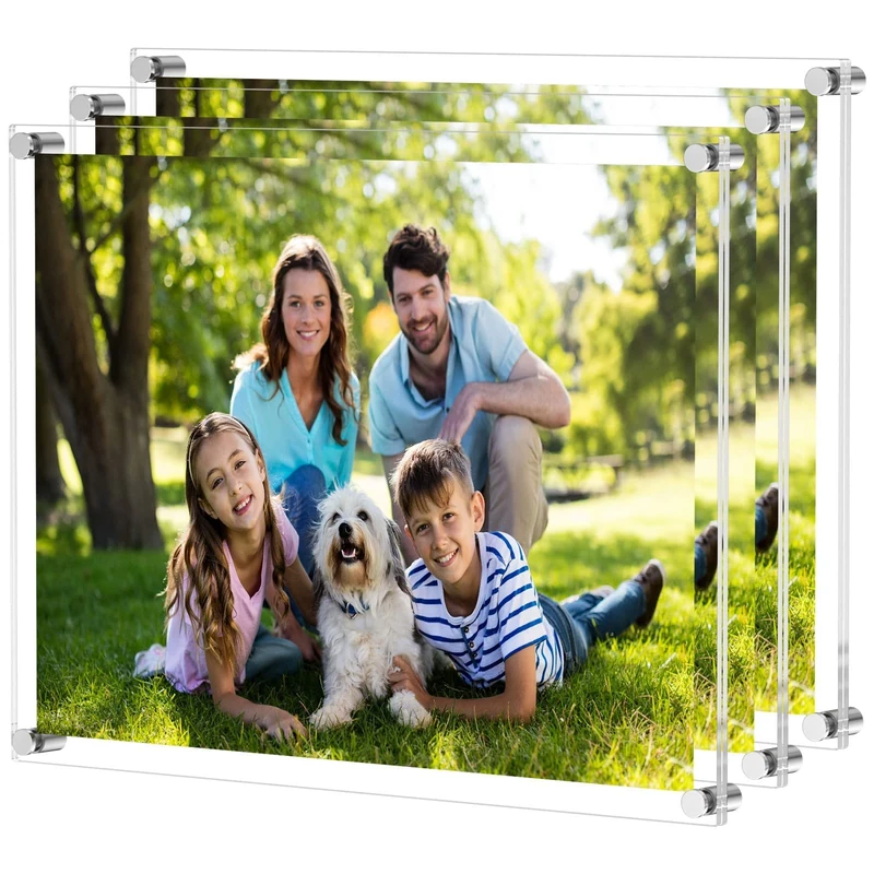 NIUBEE 3 Pack Clear 16x20 Acrylic Wall Mount Floating Frameless Picture Frame for Poster Photography Frames-Double Panel