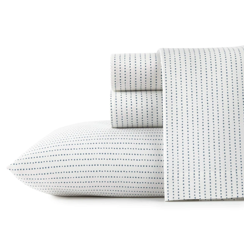 City Scene Radius Cotton Percale Navy Queen Sheet Set - Image 1