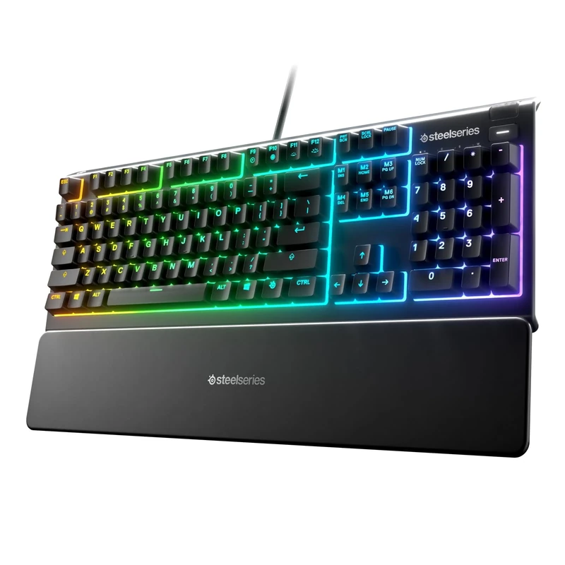 SteelSeries Apex 3 - Gaming Keyboard - Silent Gaming Keyboard - 10-Zone RGB Illumination - IP32 Water & Dust Resistant - Premium Magnetic Wrist Rest - American QWERTY Layout , Black