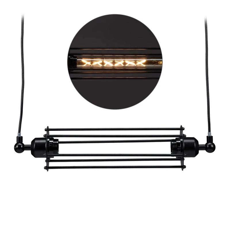 Relaxdays Industrial Hanging Lamp, Cage Light with Retro Look, Metal, Open Factory Style, E27, Adjustable, Black - Image 1