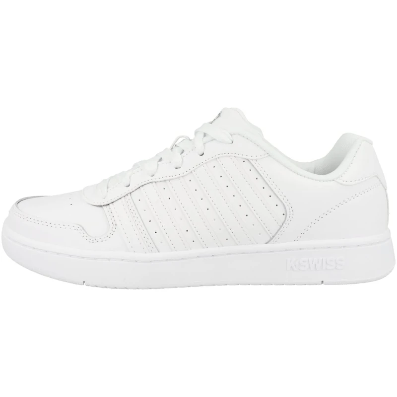 K-Swiss Court Palisades - Shoes for Men and Women - Vintage Tennis Style High Comfort - Cup Sole, Leather Upper, Lacing - Colour - Size, White Gray, 8.5 UK - Image 1