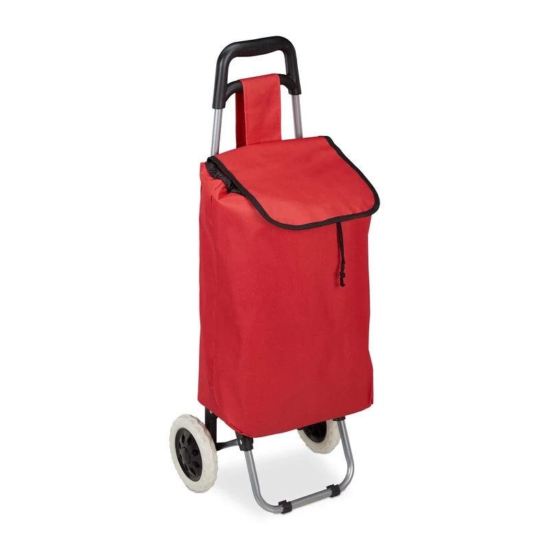 Relaxdays Folding Shopping Trolley, Removable 28 L Grocery Tote, with Wheels HWD 92.5 x 42 x 28 cm, Red - Image 1