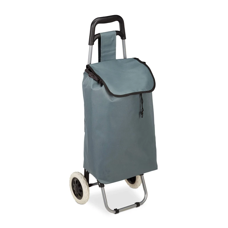 Relaxdays Folding Shopping Trolley, Removable 28 L Grocery Tote, with Wheels HWD 92.5 x 42 x 28 cm, Grey