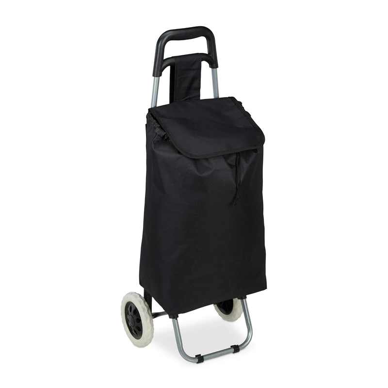 Relaxdays Folding Shopping Trolley, Removable 28 L Grocery Tote, With Wheels HWD 92.5 x 42 x 28 cm, Black - Image 1