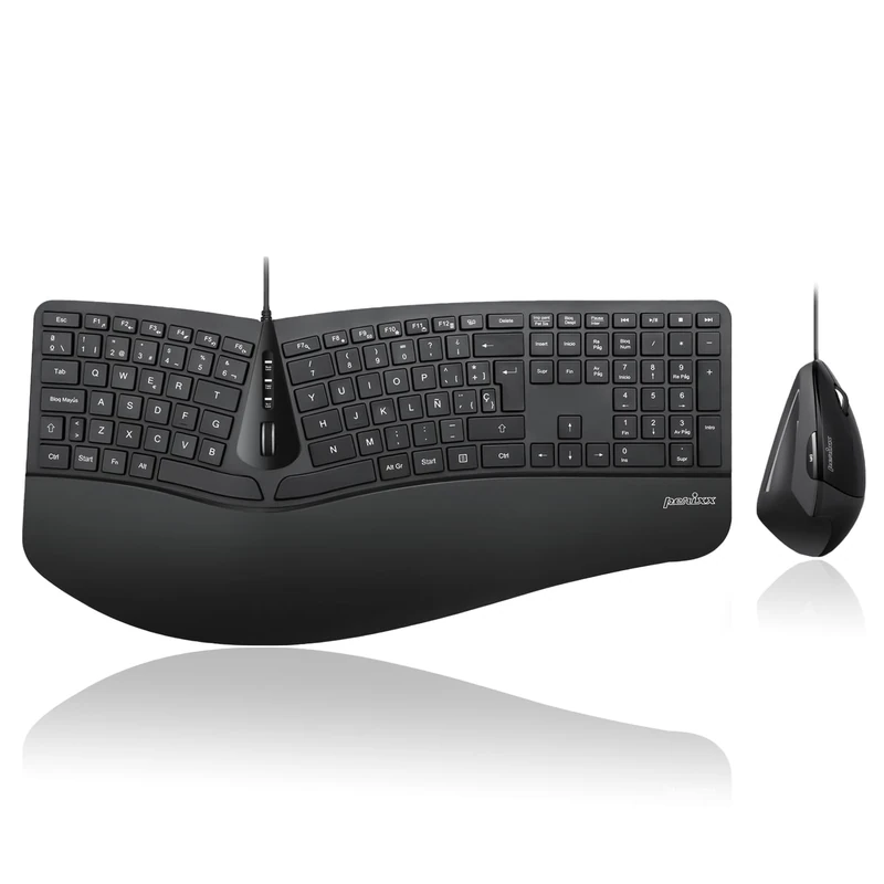Perixx PERIDUO-505 Ergonomic Keyboard and Mouse Combo with Split Key Layout, Adjustable Wrist Rest, Spanish QWERTY