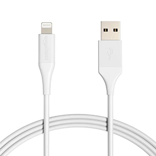 Amazon Basics 2-Pack USB-A to Lightning ABS Charger Cable, MFi Certified Charger for Apple iPhone 14 13 12 11 X Xs Pro, Pro Max, Plus, iPad, 10,000 Bend Lifespan, 183 cm, White
