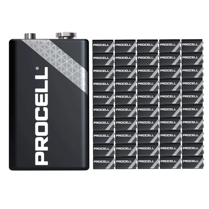 50 Pack - Duracell Procell 9V Batteries | 9 Volt Industrial Power Alkaline Battery | Home or Office Use | Car Air Freshener Promo Pack | Reliable Long Lasting Power