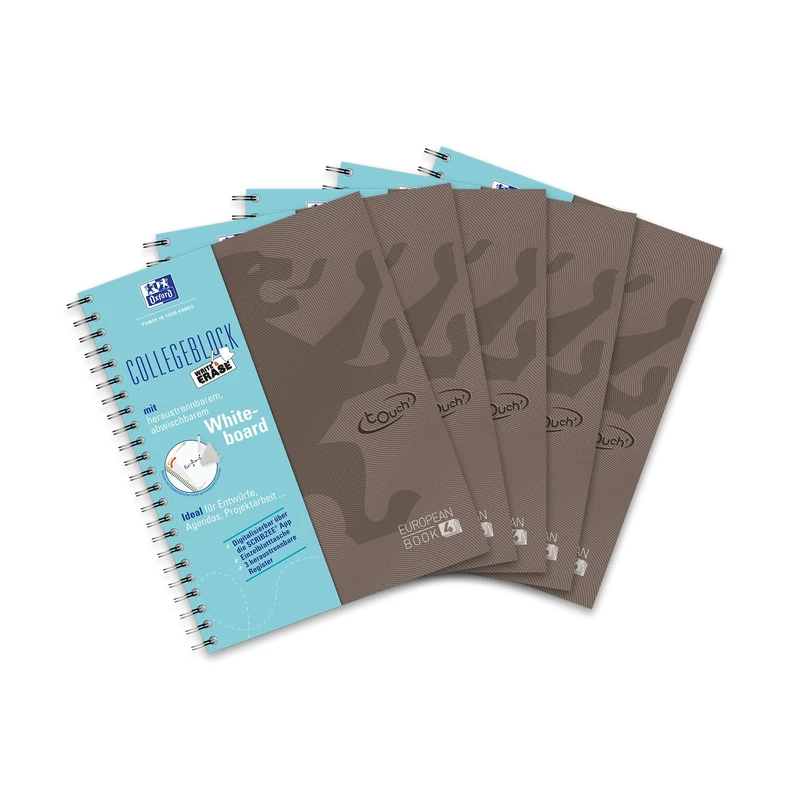Oxford 400132983 Europeanbook A4 Squared 90 g Paper Notebook with Reusable Whiteboard for Maximum Productivity and Repositionable Dividers Cover Colour Brown