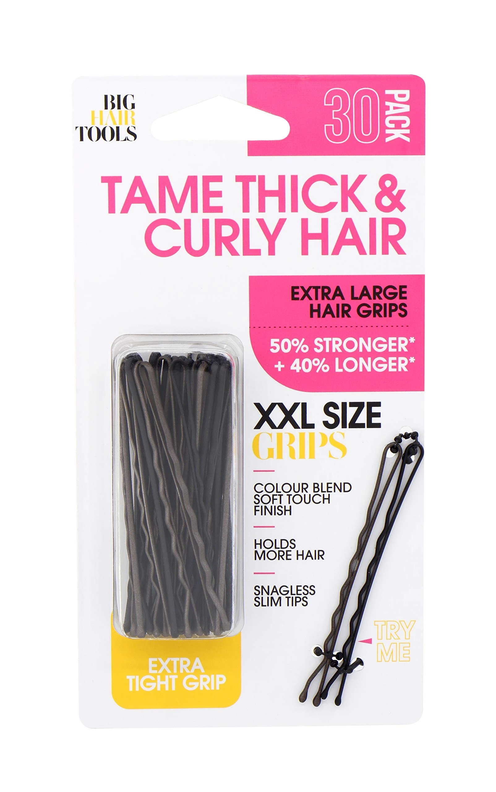 Big Hair Tools XXL Size Hair Grips, Dark, Black & Brown, Pack of 30