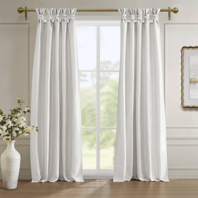 Madison Park Emilia Faux Silk Single Curtain with Privacy Lining, DIY Twist Tab Top, Window Drape for Living Room, Bedroom and Dorm, 50x95, White