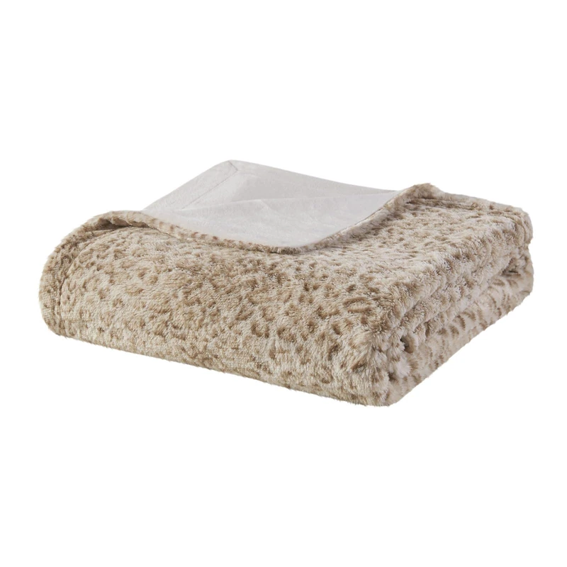 Madison Park Zuri Soft Plush Luxury Oversized Faux Fur Throw Animal Stripes Design, Faux Mink On The Reverse, Modern All Seasons Blanket for Bed, Sofa Couch, Office, Leopard, 60x70