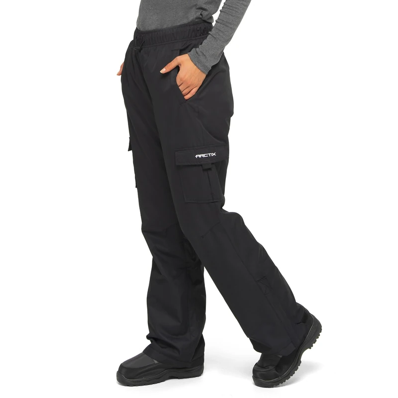Arctix Women's Lumi Pull Over Fleece Lined Cargo Snow Pants, Black, Small (4-6) Short