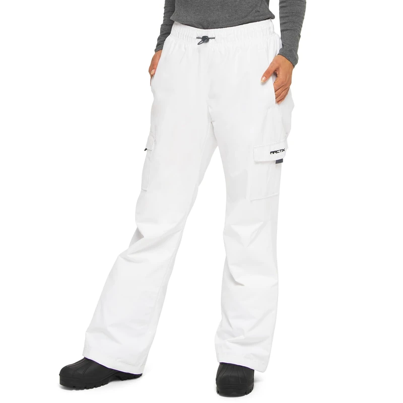 ARCTIX Women's Lumi Pull Over Fleece Lined Cargo Snow Pants, White, Medium (8-10) Short