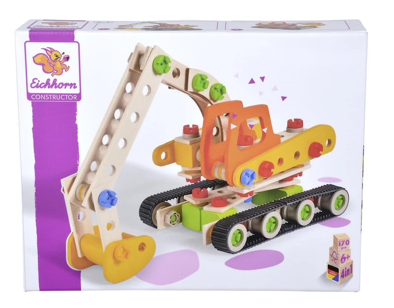 Eichhorn Constructor Caterpillar Excavator, Versatile Wooden Play, 170 Components, for Children from 6 Years