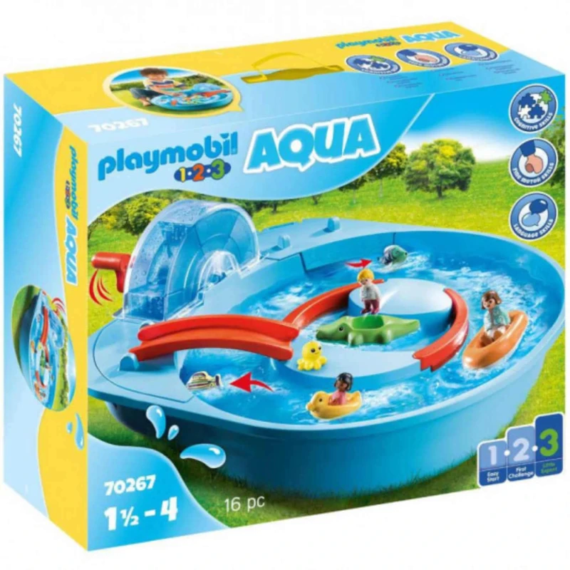 PLAYMOBIL 70267 1.2.3 AQUA Splish Splash Water Park, educational toy, indoor and outdoor water toy, exciting and fun water play, fun imaginative role play, playset suitable for children ages 1.5+