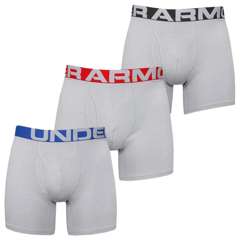 Under Armour Men Charged Cotton 6in 3 Pack, Elasticated and quick-drying sports underwear, extra-comfortable boxer briefs with 4-way stretch in a pack of 3
