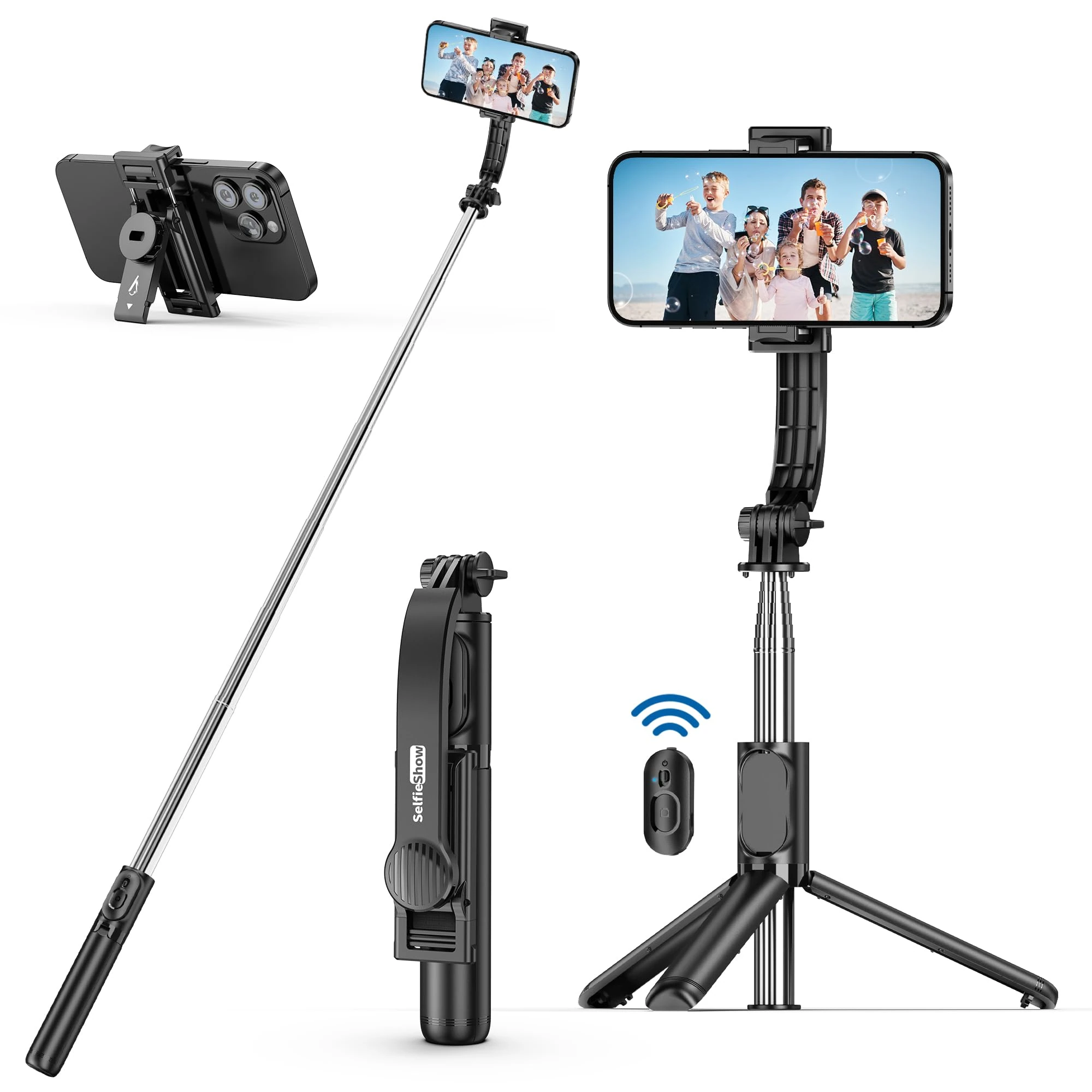 Selfie Stick, 4 in 1 Selfie Stick Phone Tripod Stand, 41 Inch 106cm Extendable and Portable Selfie Stick with Detachable Wireless Remote Compatible with iPhone 16 15 14 13 12 11/Galaxy/Huawei, etc.