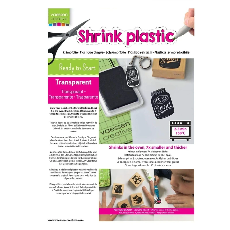 Vaessen Creative Shrink Plastic, Transparent, 250 Sheets, 21 x 30 cm, Fun Arts and Crafts Projects for All Ages
