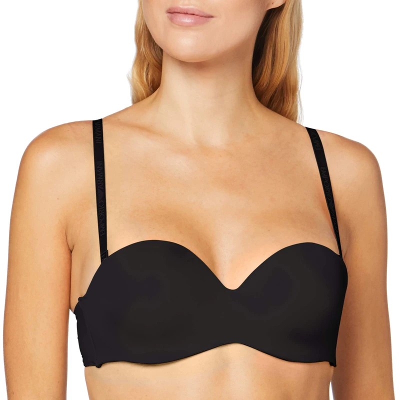 Emporio Armani Women's Basic Bonding Microfiber Bandeau Strapless Custom Fit Bra Molded Bra Not Applicable, Schwarz, 34A