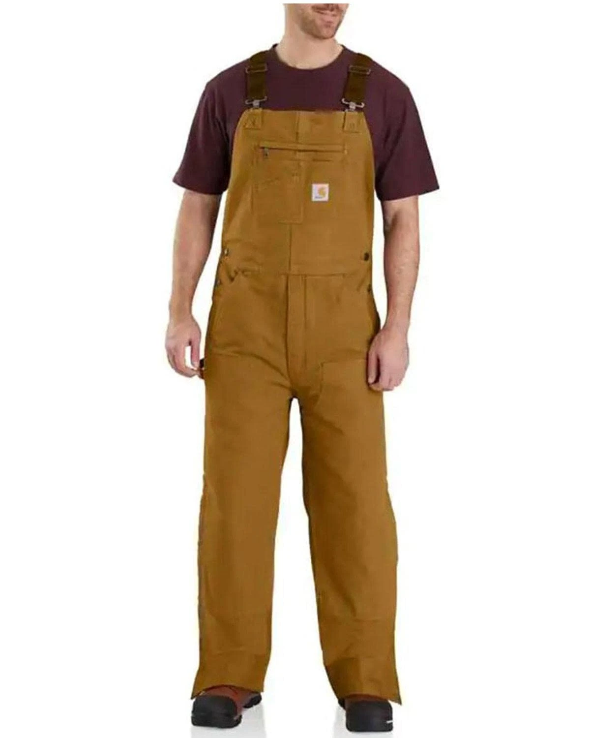 Carhartt Men's Loose Fit Washed Duck Insulated Bib Overall Work Utility Outerwear, Brown, L
