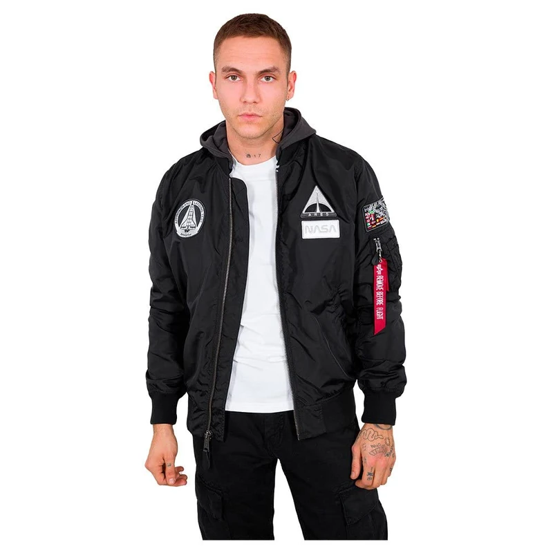 Alpha Industries MA-1 TT Hood NASA bomber jacket for men Black
