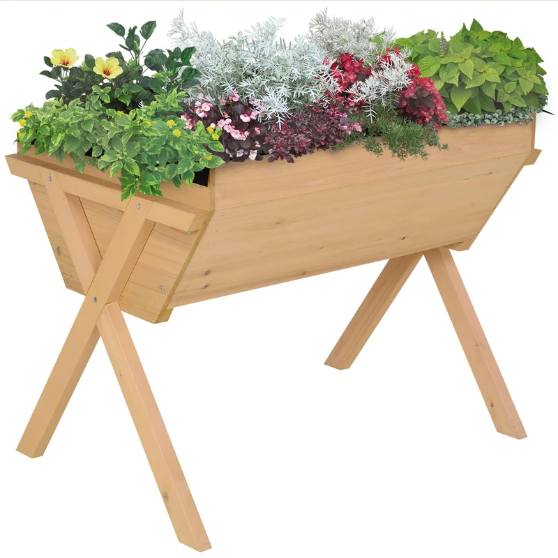 Outsunny Wooden Raised Garden Bed with Bed Liner, Elevated Planter Box with Legs, for Vegetables Flowers Herbs, Outdoor and Indoor Use, Natural