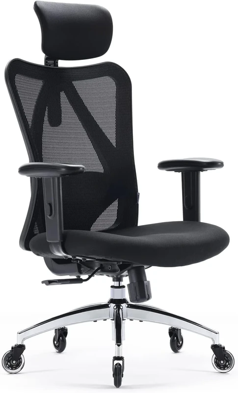 SIHOO M18 Office Chair Ergonomic Desk Chair, Breathable Mesh Design High Back Computer Chair, Adjustable Headrest and Lumbar Support, Upgraded to Rollerblade Wheels (Black)