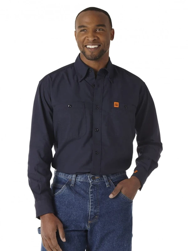 Wrangler Riggs Workwear Men's Fr Flame Resistant Long Sleeve Two Pocket Work Shirt - Blue - XL