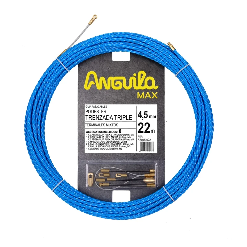 Anguila Max | Cable Entry aid | Special Curves | Mixed Clamps | Triple Stranded Polyester Fabric | Colour Blue | Diameter 4.5 mm | 22 metres