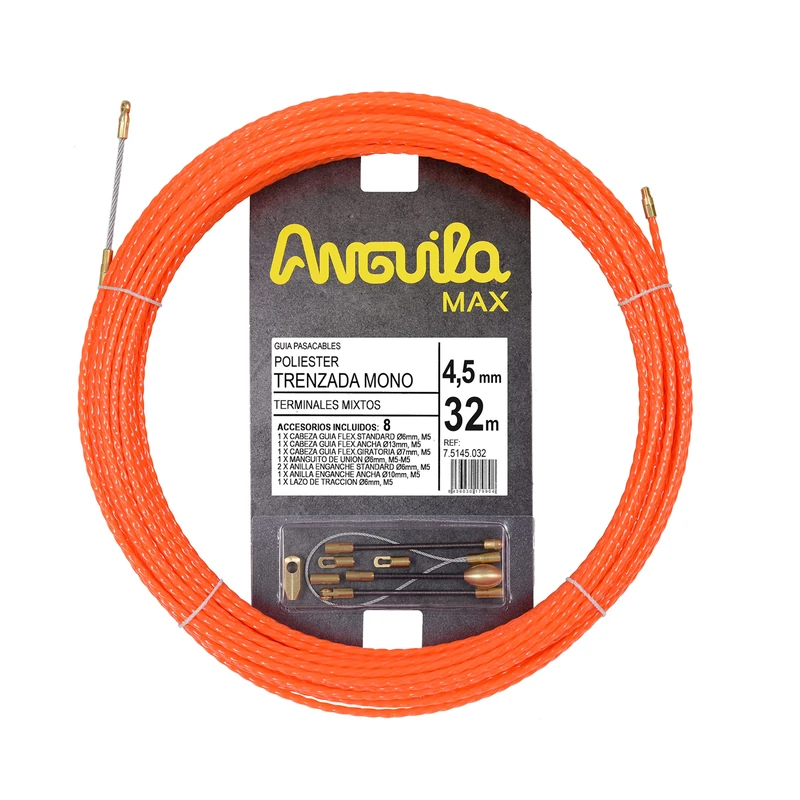 ANGUILA MAX 7.5145.032 Special Straight Cable Guide Braided Polyester Monofilament 4.5 mm 32 m and Mixed Terminals, Orange
