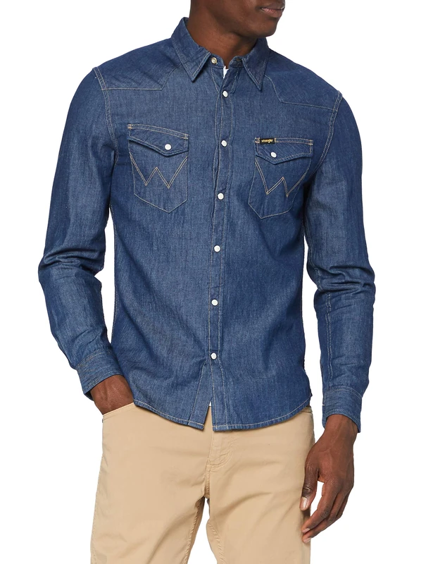 Wrangler Men's Ls Western Shirt Shirt, Dark Stone, XL