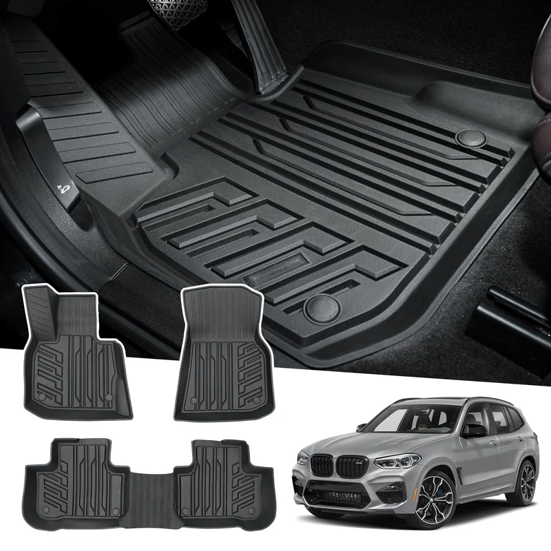 Powerty Compatible with Floor Mats BMW X3 X4 2018 2019 2020 2021 2022 2023 2 Row Liner Set All Models TPE 3D Trunk Mat All-Weather Custom Fit Floor Liner Black