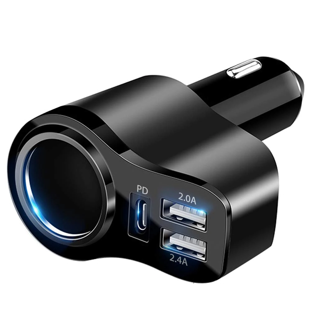 [4 in 1] USB C Car Charger Adapter 168W [PD3.0 + Dual USB A Port] 12V/24V USB Cigarette Lighter Socket Splitter Adapter Compatible with iPhone 17/Air/16/15 Pro Max, iPad Pro,Samsung Galaxy etc