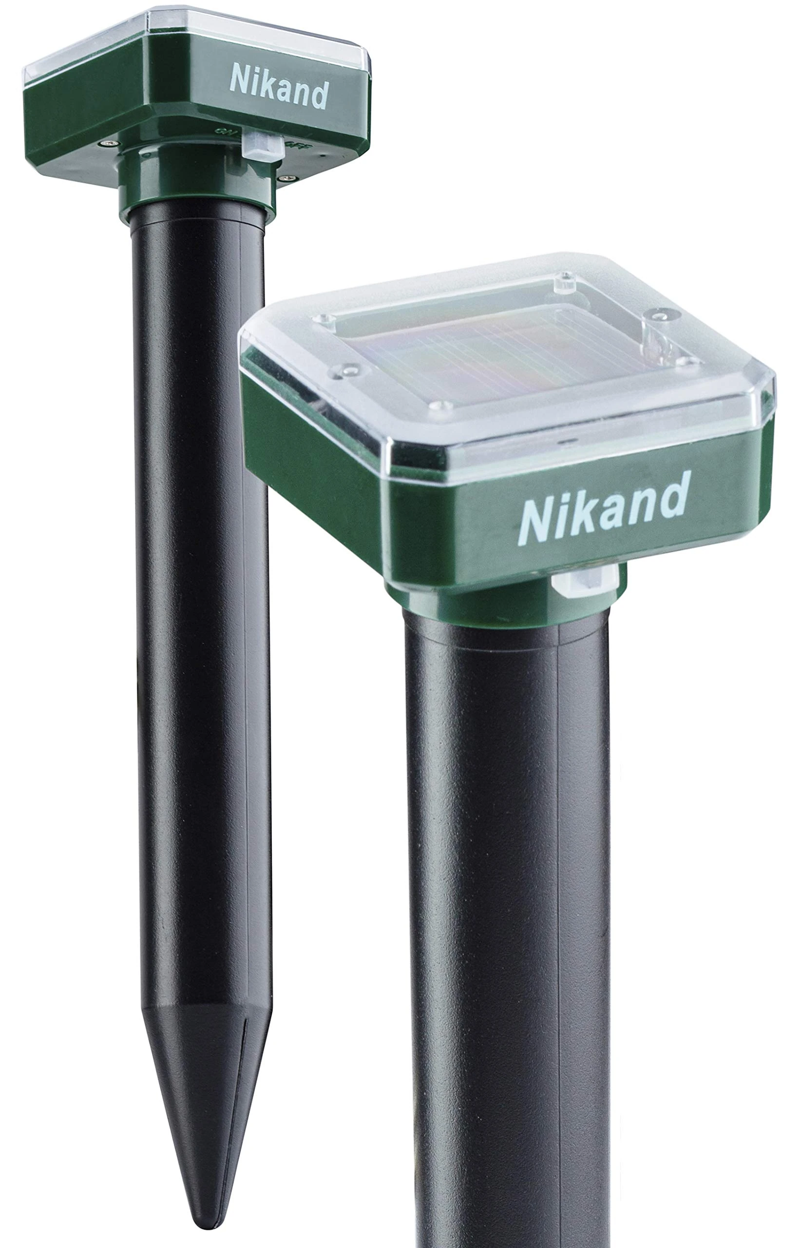 NIKAND Solar Mole Repellent Ultrasonic 2 Pack Outdoor Powered Sonic Deterrent - Mole Stopper Scare Vole for Lawn Garden & Yard Home - Groundhog Repeller Snake Rodent Gopher Spikes Chaser Pest (2 Pack)