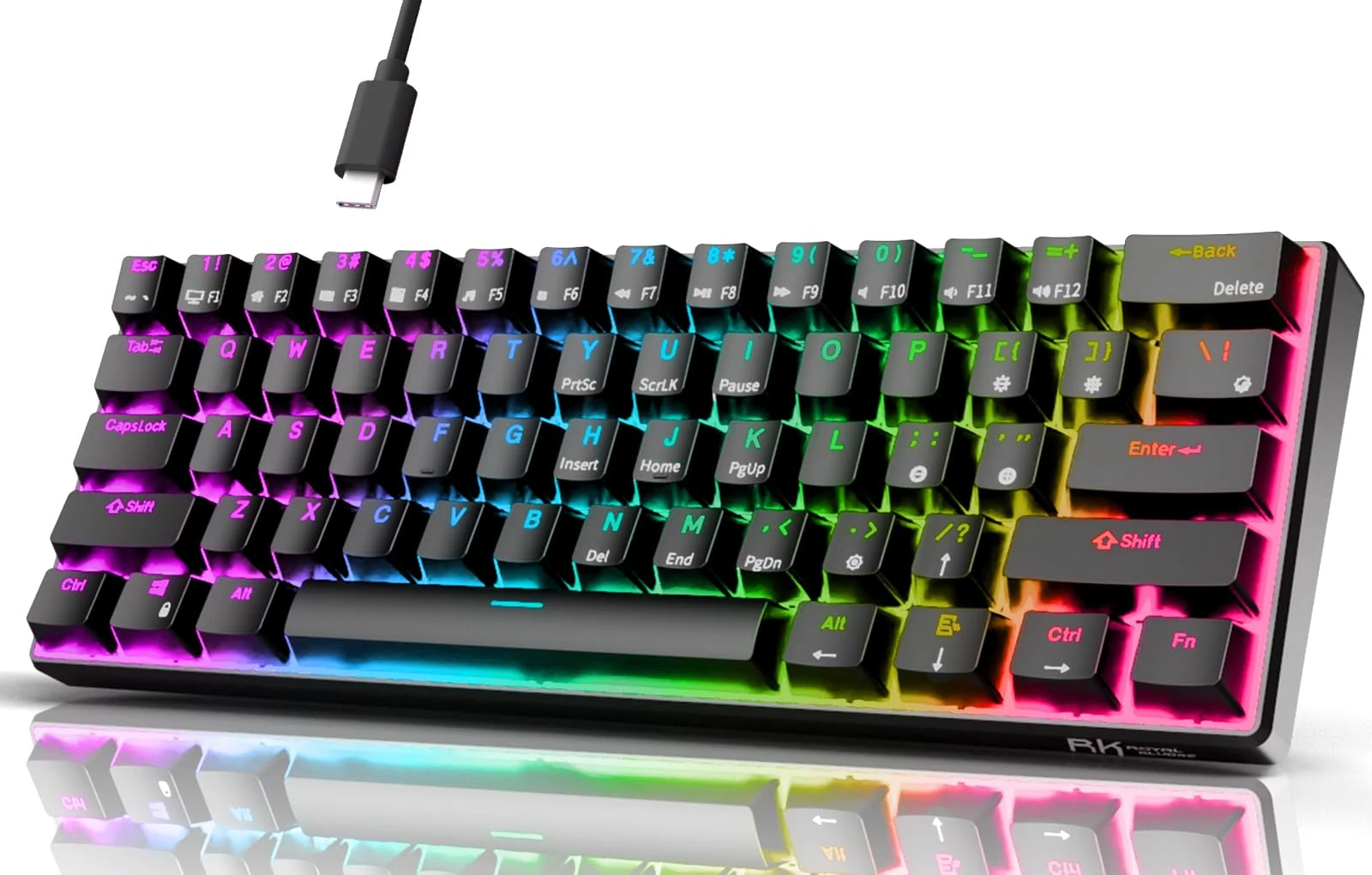 RK ROYAL KLUDGE RK61 Wired 60% Mechanical Gaming Keyboard RGB Backlit Ultra-Compact Hot Swappable Red Switch Black