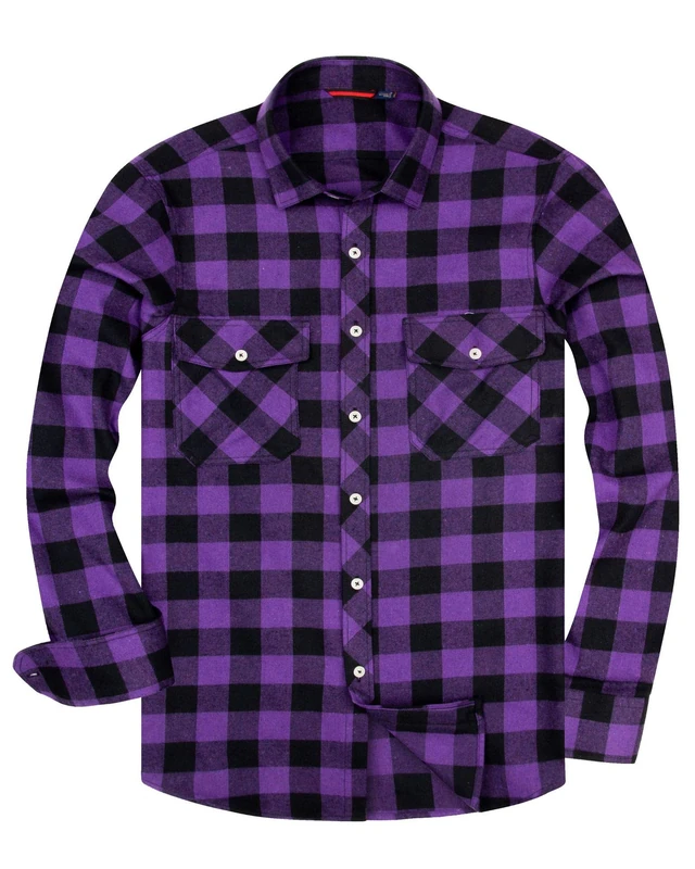 Alimens & Gentle Men's Button Down Regular Fit Long Sleeve Plaid Flannel Casual Shirts, Purple, Medium