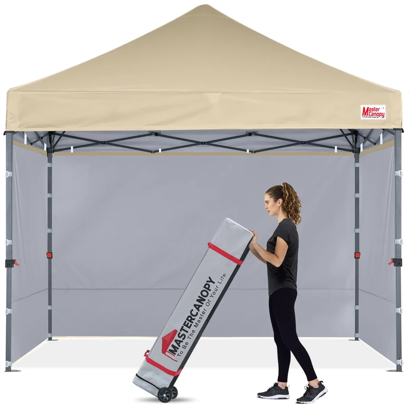 MasterCanopy Heavy Duty Pop-up Gazebo tent with Sidewalls (2.5x2.5M,Beige)