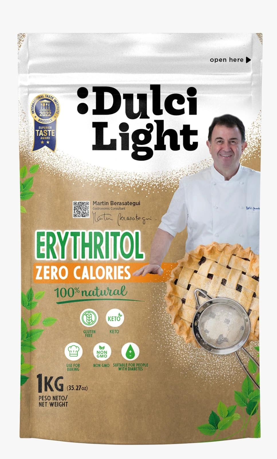 Dulci Light Erythritol Sweetener - Zero Calorie Natural Sugar Alternative for Sugar Free Baking and Cooking - Keto, Vegan, Coeliac and Diabetic Friendly Granules for Food and Drinks - 1kg