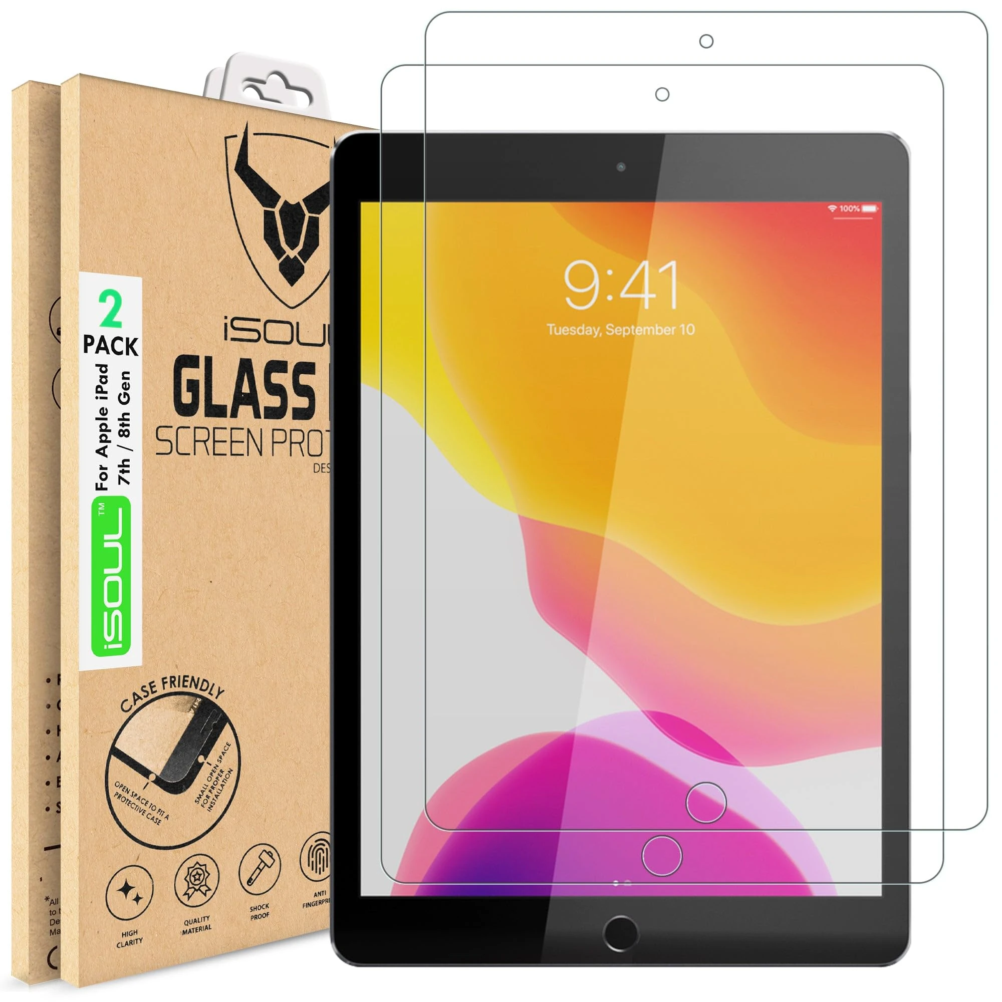 iSOUL 2 Pack Screen Protector Compatible with iPad Air 3 (10.5 Inch 2019 Model) and iPad Pro 10.5 (2017) Tempered Glass