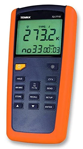 Tenma 72-7715 2 Channel Handheld Digital Thermometer with -150 degree Celsius to +1767 degree Celsius Temperature Measurement Range